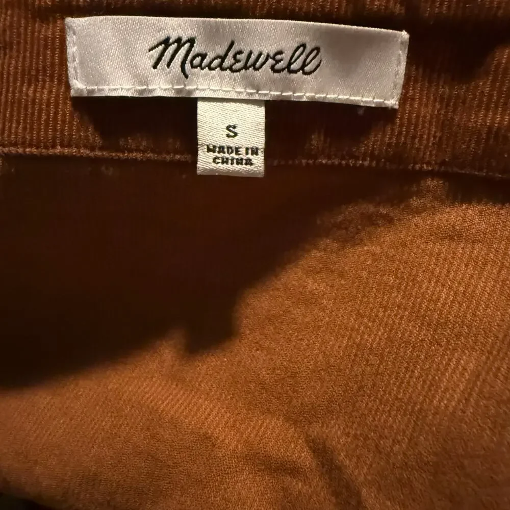 Madewell Embroidered Eyelet Corduroy Tie-Sleeve Top, Warm Coffee, Size Small